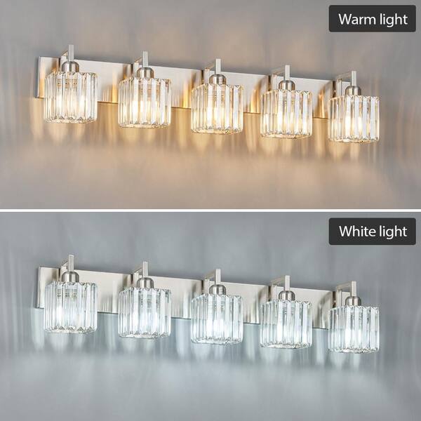 LQXYIQ 36.22 in.5-Light Clear Glass Brushed Nickel Crystal Wall