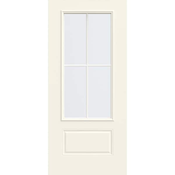 JELD-WEN 36 in. x 80 in. 1 Panel 3/4 Lite Right-Hand/Inswing Clear Glass White Steel Front Door Slab