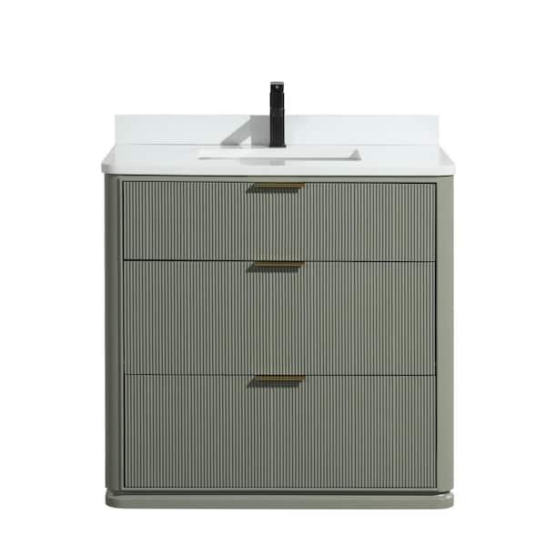 Aria 36 W x 22 in D x 34.5 H Single Bath Vanity in Sage with Engineered Quartz Top in White with White Basin