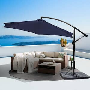 12 ft. Steel Cantilever Offset Patio Umbrella in Blue with Weighted Base