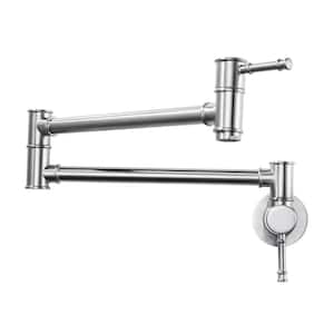 Wall Mounted Folding Pot Filler with Double-Handle Stretchable Kitchen Faucet in Brushed Nickel