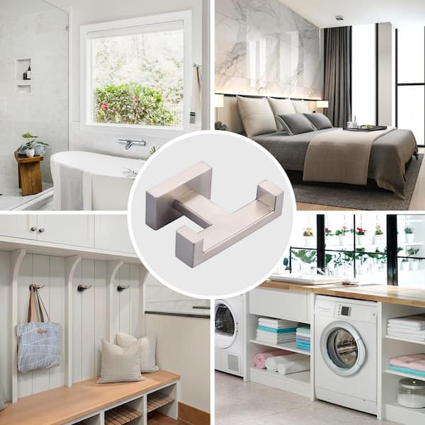 Wall Mount Stainless Steel J-Hook Two-Prong Robe/Towel Hook Smooth Square Coat Hat Towel Hook in Brushed Nickel