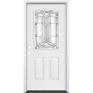 36 in. x 80 in. Chatham Camber 1/2 Lite Right-Hand Primed Smooth Fiberglass Prehung Front Door w/ Brickmold, Vinyl Frame