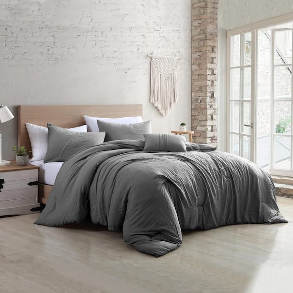 MODERN THREADS Beck 4-Piece Multi-Colored Grey Queen Garment-Washed Cotton Blend Comforter Set