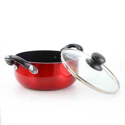 3 qt. Round Aluminum Nonstick Dutch Oven in Red with Glass Lid