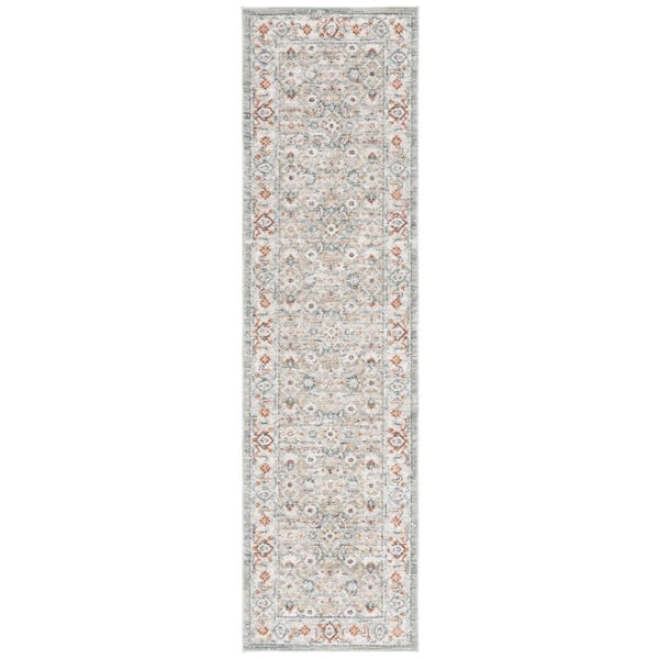 SAFAVIEH Avalon Gray/Light Blue 2 ft. x 8 ft. Ornate Distressed Border Runner Rug