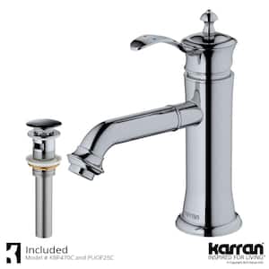 Vineyard Single Handle Single Hole Basin Bathroom Faucet with Matching Pop-Up Drain in Chrome