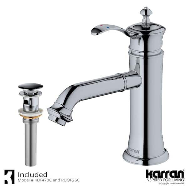 Vineyard Single Handle Single Hole Basin Bathroom Faucet with Matching Pop-Up Drain in Chrome
