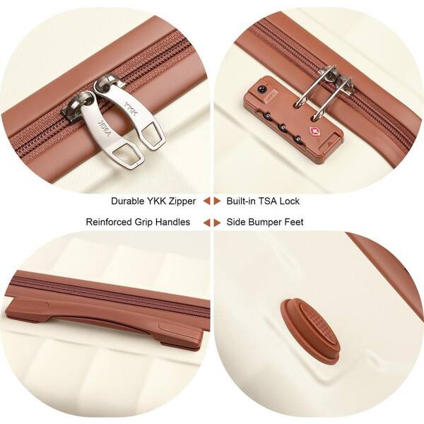 HONGGE 3-Piece Beige Luggage Sets Hard Shell Luggage Sets with