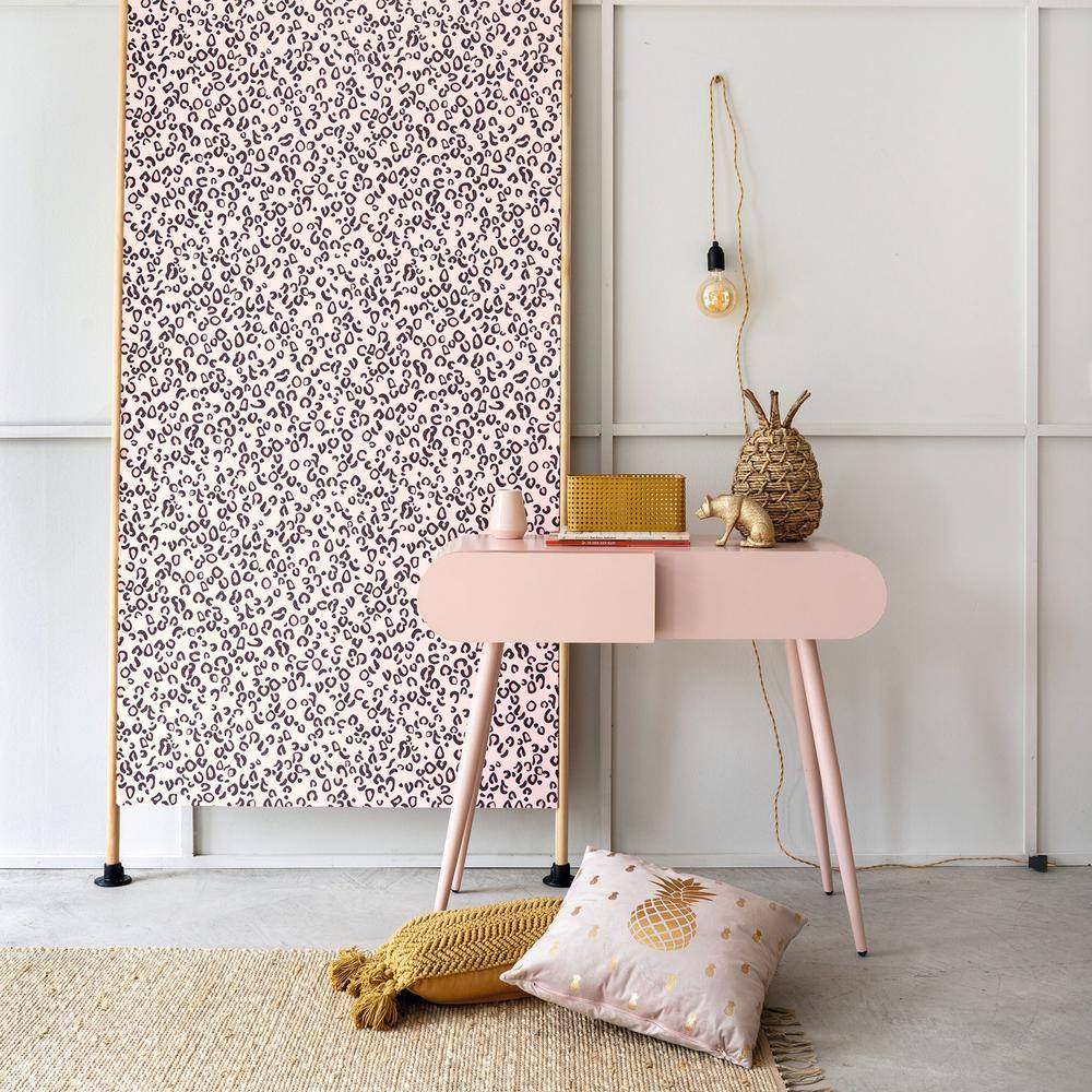 Blush and Black Leopard Print Vinyl Wallpaper, 20.5-in by 33-ft