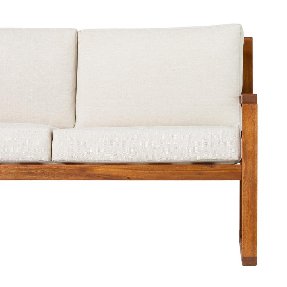 White Upholstered Solid Acacia Wood 2-Seater Loveseat