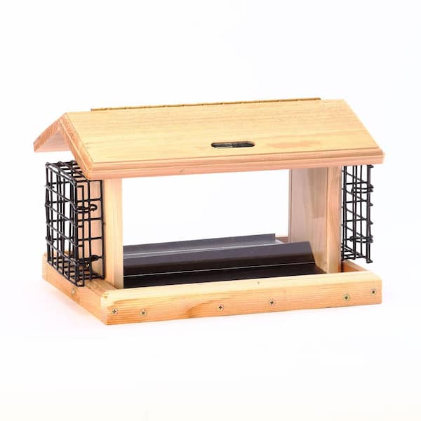BIRDS choice Medium Cedar 2 Sided Hopper Feeder with Suet Cages