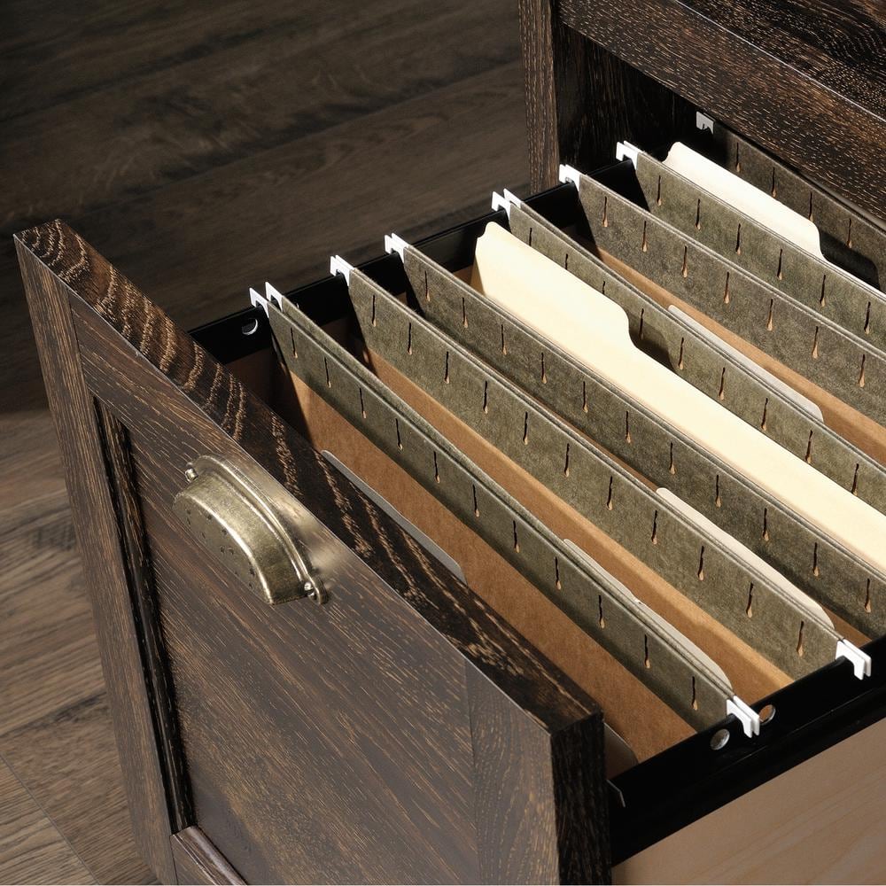 Iron Oak Executive Pedestal Desk with Gold Hardware