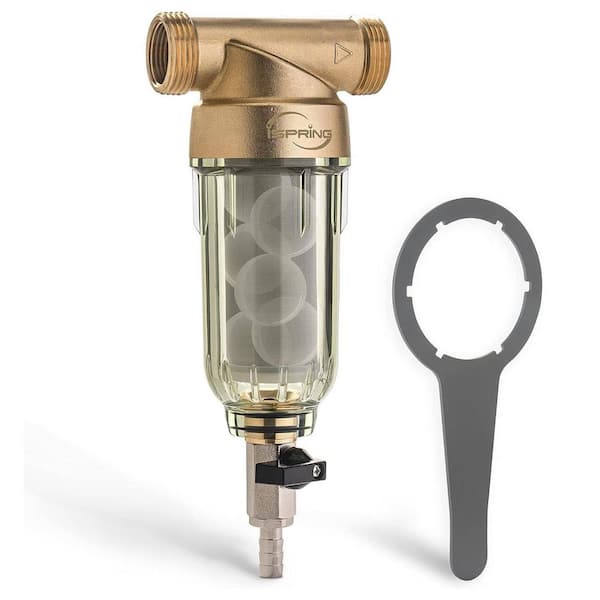 ISPRING 100-Micron Reusable Spin Down Sediment Water Filter w/ Siliphos, Prevents Scale and Corrosion, 1 in. MNPT, 3/4 in. FNPT