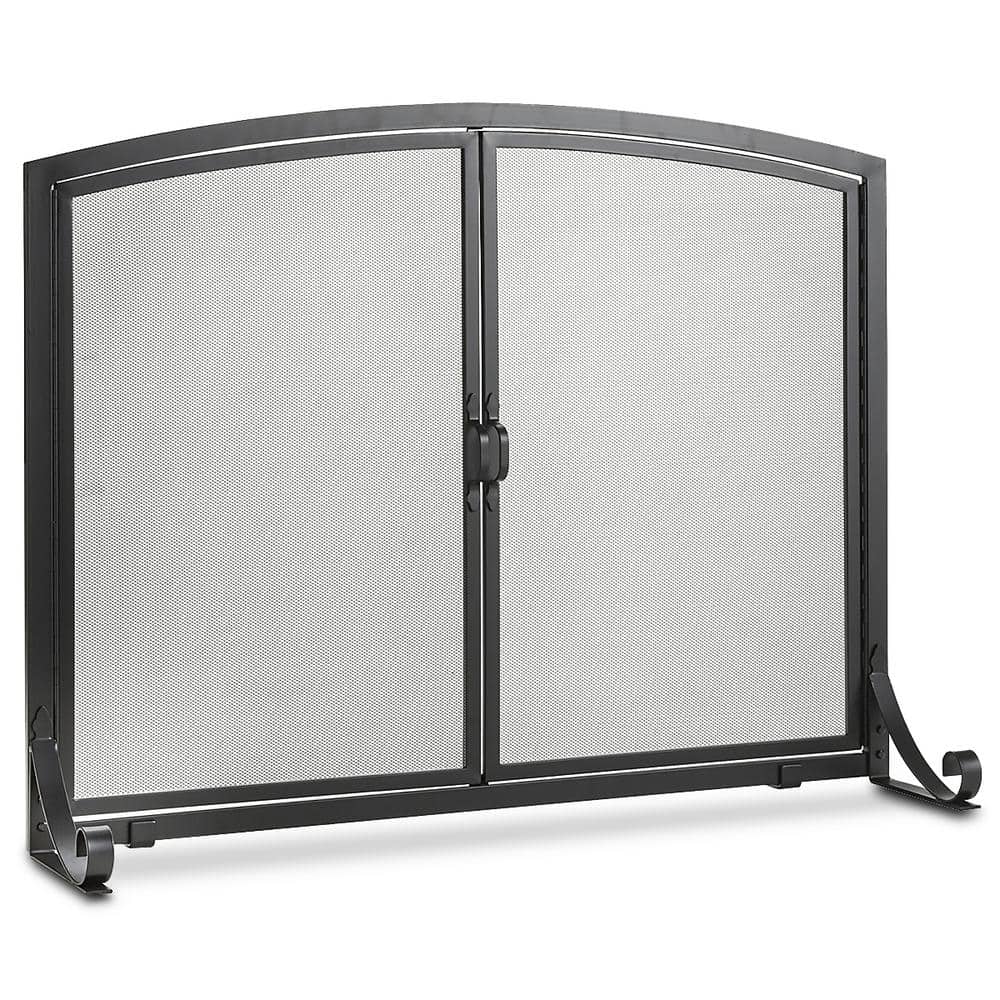 Barton Black Freestanding Flat Steel 2-Panel Fireplace