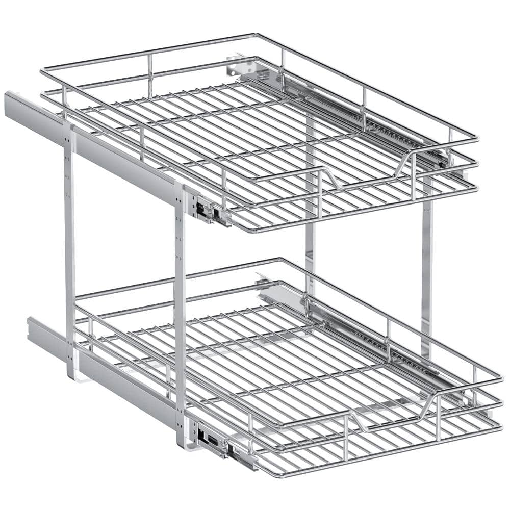 14.5 in. W x 21.5 in. D 2-Tier Pull Out Cabinet Organizer Heavy Duty Slide Out Shelves in Chrome price history on PriceWatchPro