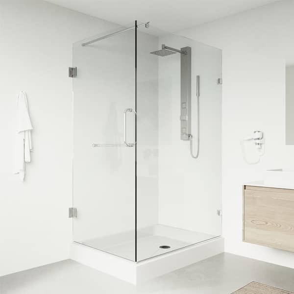 VIGO Pacifica 48 in. L x 36 in. W x 79 in. H Frameless Pivot Rectangle Shower Enclosure Kit in Chrome with Clear Glass