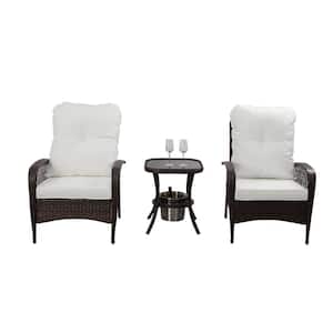3-Piece Patio Furniture Sets, Wicker Outdoor Bistro Set with Cushion and Ice Bucket Tempered Glass Top Table (Armchair)