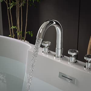 Modern 3-Handle Deck-Mount Roman Tub Faucet with Hand Shower in Chrome