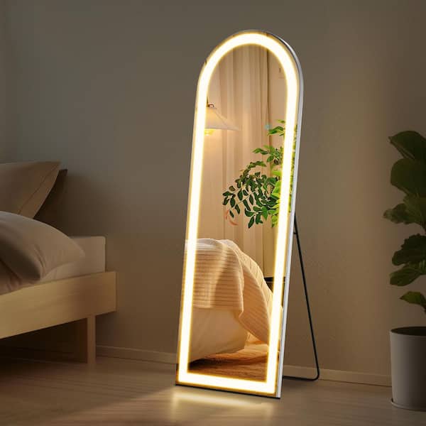 16 in. W x 60 in. H Arched Frameld Tilt Wall Bathroom Vanity Mirror in White with LED Lights