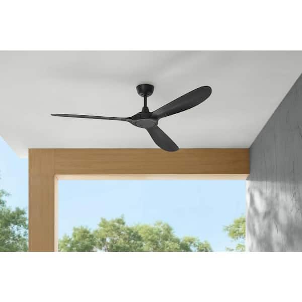 Tager 60 in. Smart Indoor/Outdoor Matte Black with Matte Black Blades Ceiling Fan with Remote Powered by Hubspace