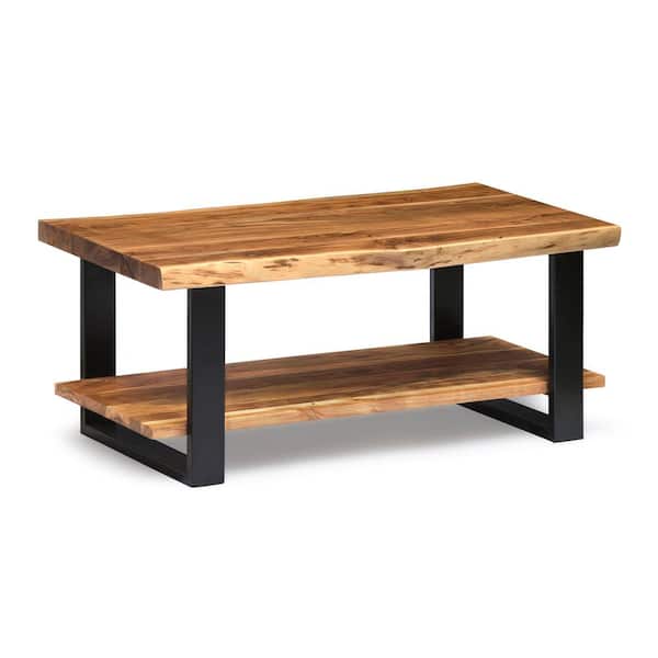Alaterre Furniture Alphine 42 in. Natural/Black Rectangle Wood Top Coffee Table with Live Edge