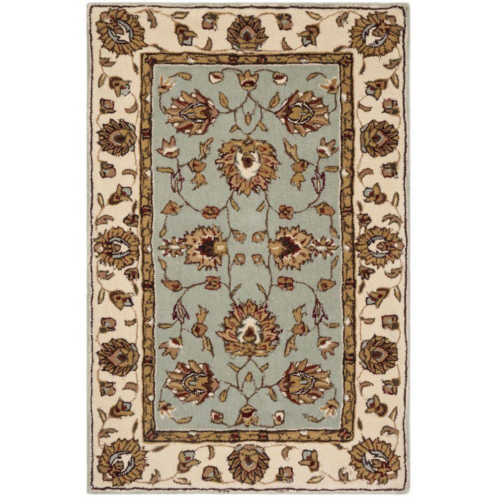 Total Rug Scores SAFAVIEH Total Performance 3 ft. x 5 ft. Light Blue/Ivory Floral Border ...