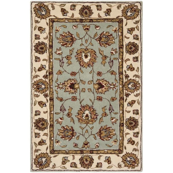 Total Performance 4 ft. x 6 ft. Light Blue/Ivory Floral Border Area Rug