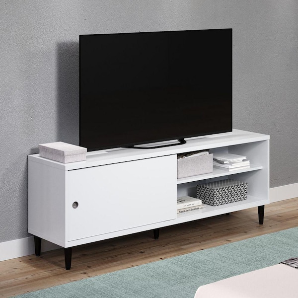 trendfurn by design Evolution Tool-Less Clik White and Wenge TV Cabinet with Storage, fits TVs up to 60 in.