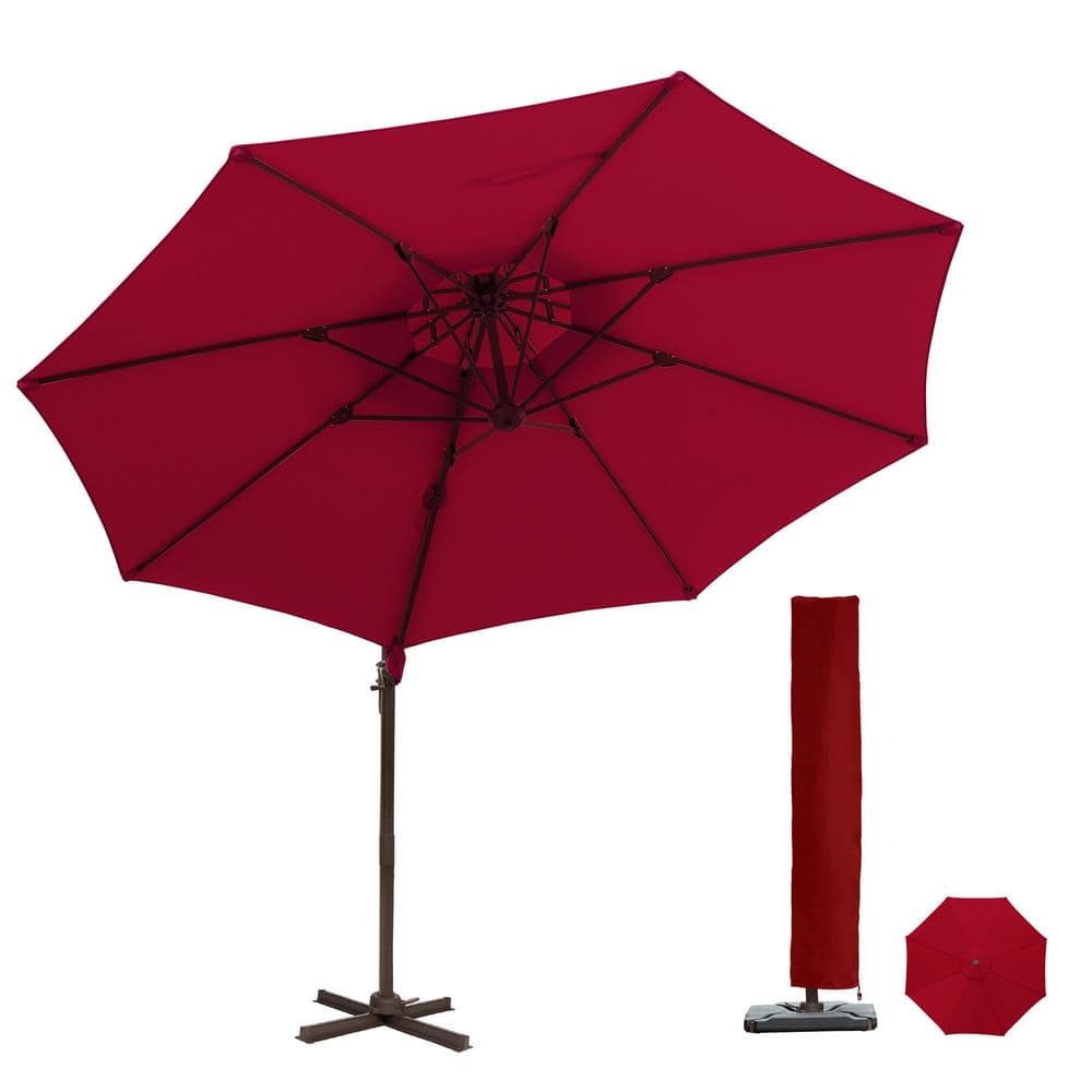 11 ft. Aluminum Cantilever Umbrella Patio Umbrella in Red with 360-Degree R