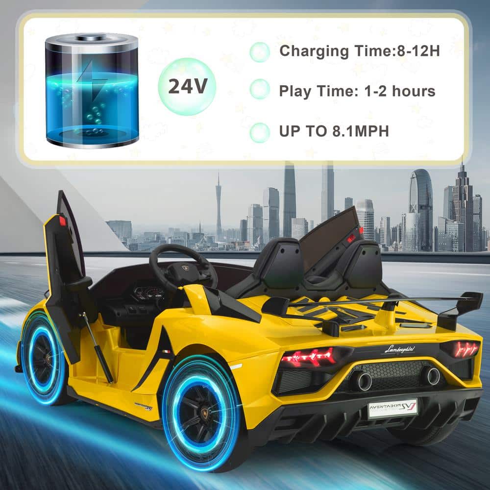 24V Yellow Lamborghini 2-Seater Battery Powered Ride-On Car