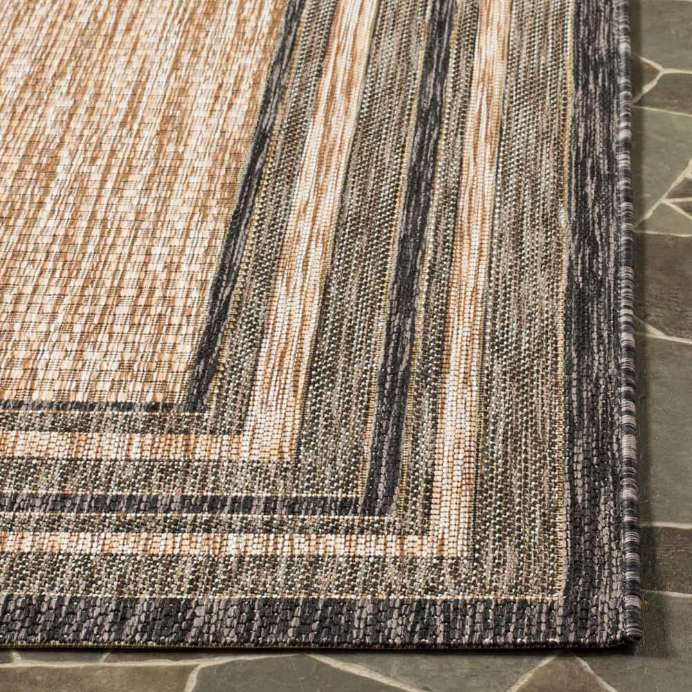 Natural and Black Synthetic Indoor/Outdoor Area Rug, 10' x 14'