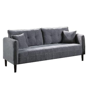 75.62 in. Straight Arm Chenille Fabric Rectangle Power Reclining Sofa in Gray