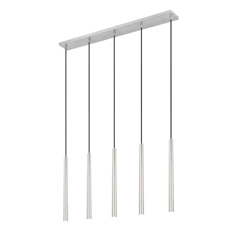 Forest 42 inch Brushed Nickel 5 Light Integrated LED Linear Chandelier