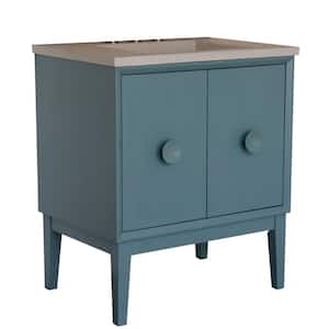 Stora 31 in. W x 22 in. D x 36 in. H Bath Vanity in Aqua Blue with White Concrete Vanity Top with Rectangle Basin