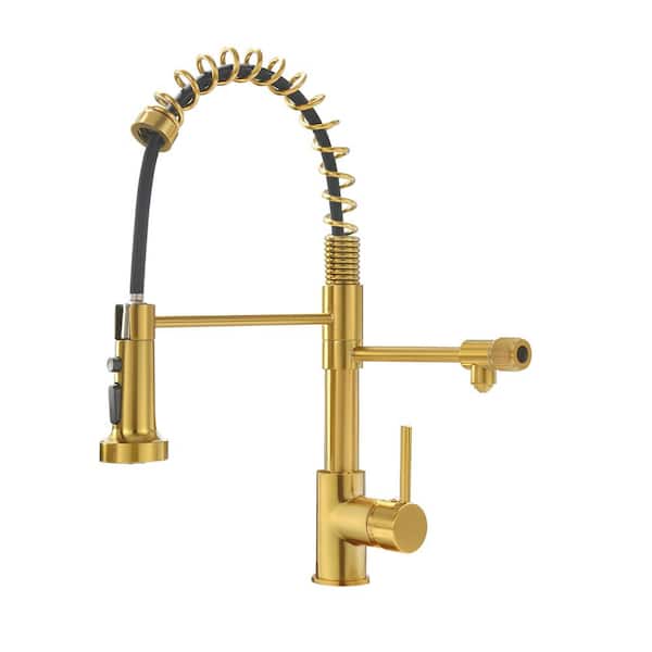 Lukvuzo Purifier Single Handle Pull Down Sprayer Kitchen Faucet with Pull Out Spray Wand Water Filter Brass in Black and Gold