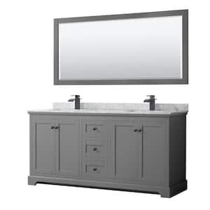 Avery 72 in. W x 22 in. D x 35 in. H Double Bath Vanity in Dark Gray with White Carrara Marble Top and 70 in. Mirror