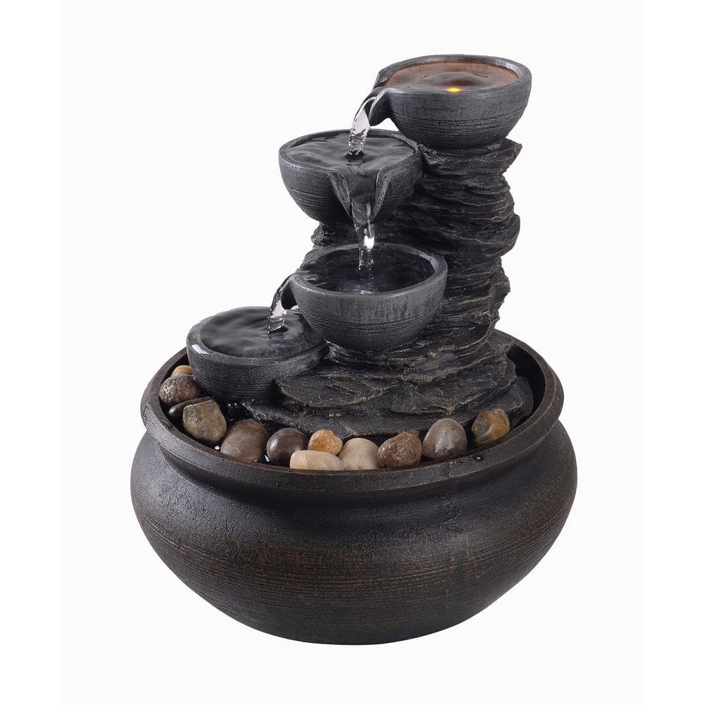 8 in. Indoor / Outdoor Tabletop Cascade Fountain with LED Lights and Water Pump in Stone Gray price history on PriceWatchPro