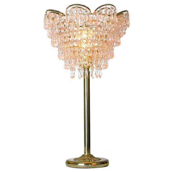 River of Goods 24 in. Gold Table Lamp with Cascading Crystal Cut Glass