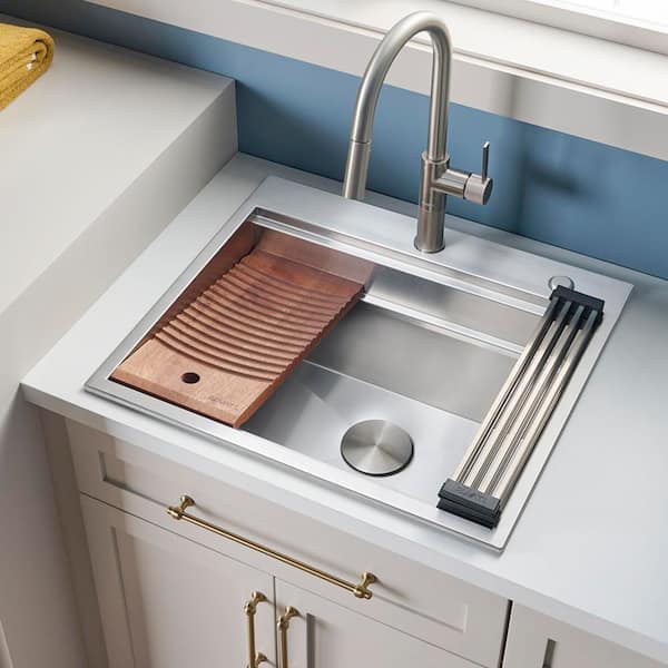 Alto 25 in. Undermount 16-Gauge Stainless Steel Laundry Utility Workstaion Sink with Washboard