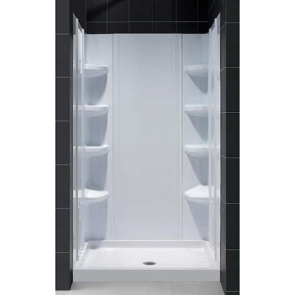 DreamLine QWALL-3 36 in. x 36 in. x 75-5/8 in. Standard Fit Shower Kit in White with Shower Base and Back Wall
