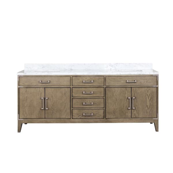 Fossa 80 in W x 22 in D Grey Oak Double Bath Vanity and Carrara Marble Top