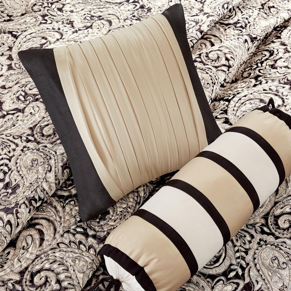 Full Black Microfiber Reversible 7-Piece Quilt Set