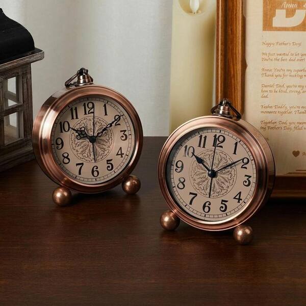 Browns/Tans Metal Vintage Bronze Metal Analog Alarm Clock Antique