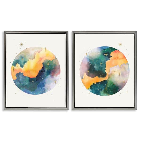 Stupell Industries Outer Space Round Galaxies by Grace Popp 2-Pieces Gray Floater Frame Abstract Graphic Art Print 31 in. x 25 in.