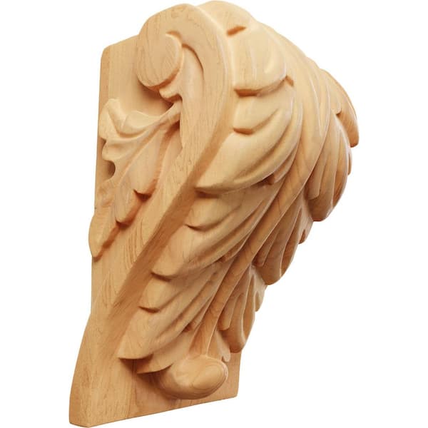 Ekena Millwork 3-1/4 in. x 3-3/4 in. x 6 in. Unfinished Wood Red Oak Large Acanthus Leaf Block Corbel