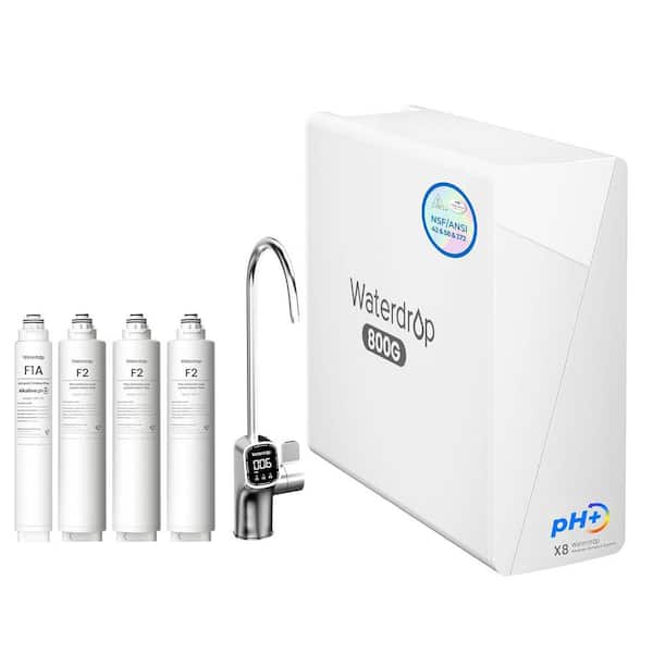 X8-Alkaline UnderSink Reverse Osmosis System, 800 GPD, 10-Stage Filtration, Extra 3 F2 and 1 F1A Filters, 2-Year Supply