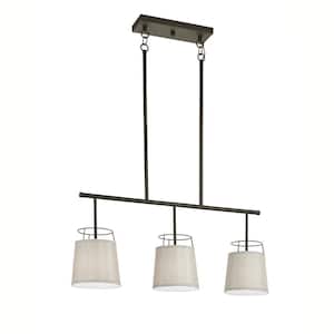 Marika 36 in. 3-Light Olde Bronze Transitional Shaded Linear Chandelier for Dining Room