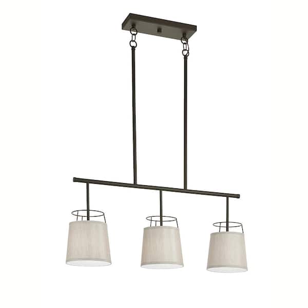 Marika 36 in. 3-Light Olde Bronze Transitional Shaded Linear Chandelier for Dining Room