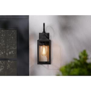 Havenridge 16.6 in. 1-Light Matte Black Hardwired Outdoor Wall Lantern Sconce with Clear Glass (1-Pack)